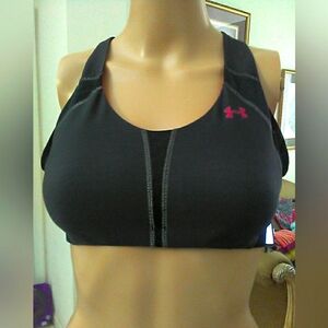 BNWOT Under Armour Women's Black/ HOT PINK Sport Bra Sz. 32 C W/ ADJ. HOOK/ EYE
